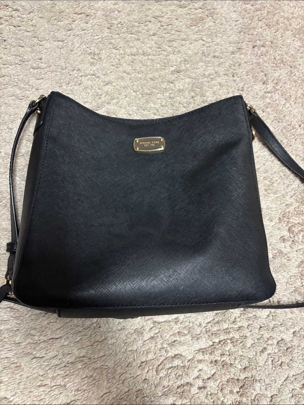 Michael Kors Black Saffiano Crossbody Shoulder Bag with Gold Hardware